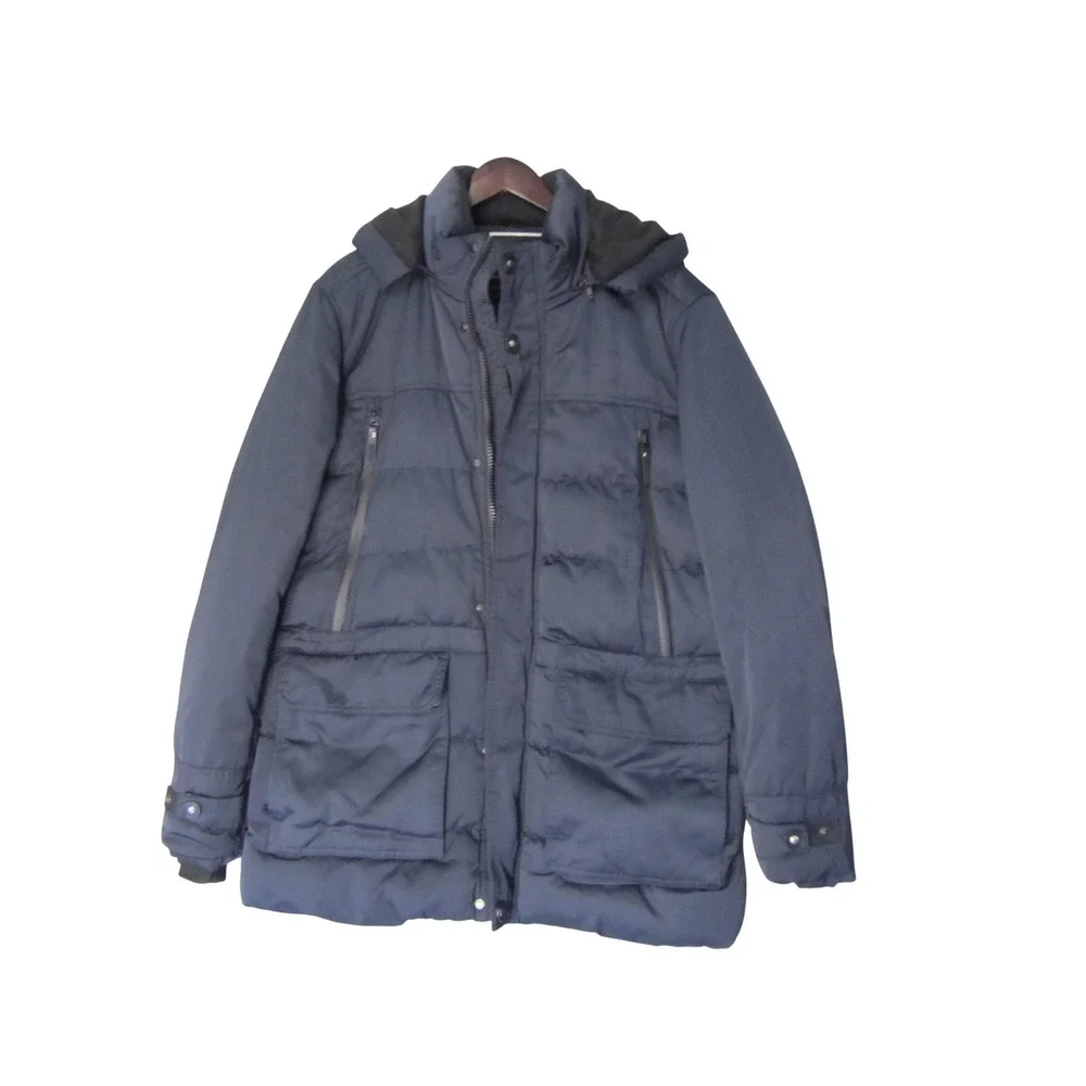 Benjamin Franklin Mens Navy Blue Puffer‎ Parka Jacket Detachable Hood XL
